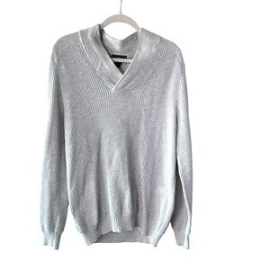 Express Men's Sweater Gray Shawl Collar 100% Cotton Long Sleeve Pullover